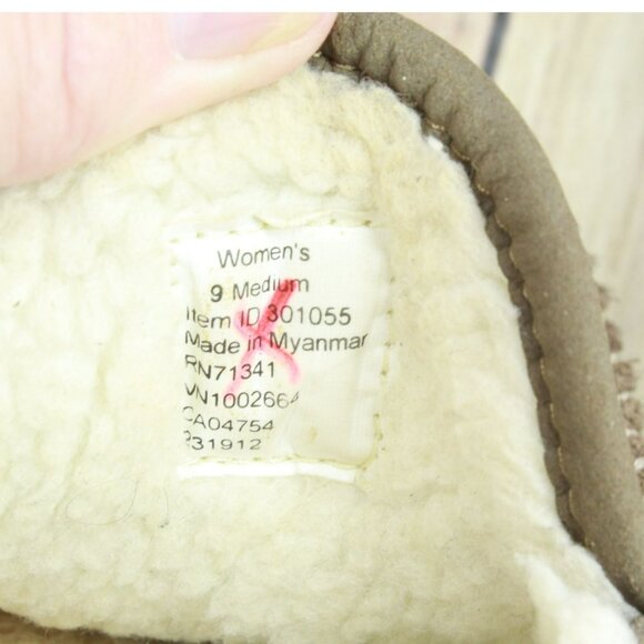 LL Bean Brown Suede Slip On Fleece Lined Mountain Moccasin Slippers Size 9 M - Picture 8 of 9